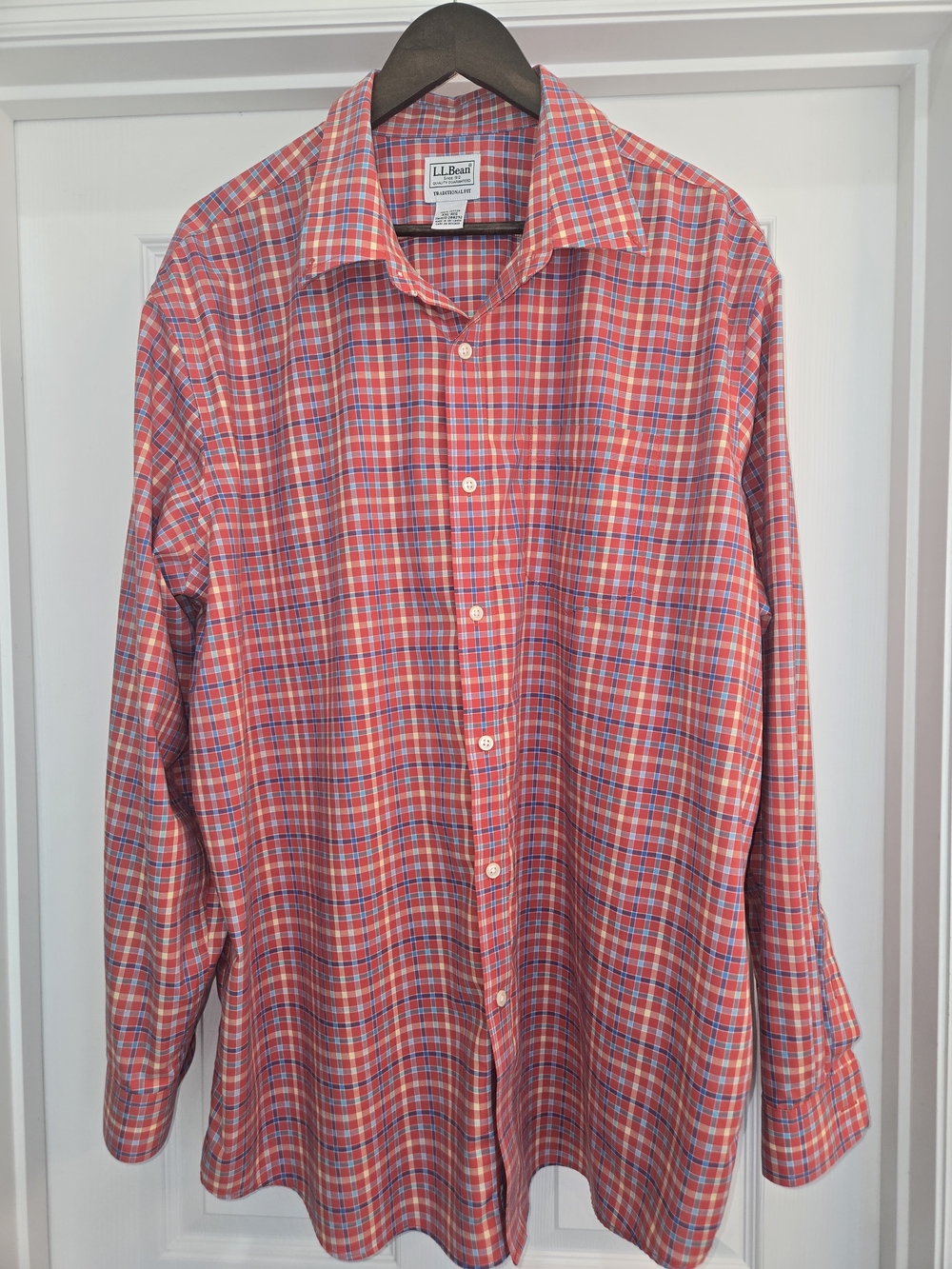 L.L. Bean Men’s Red Blue Yellow Plaid Button-Up Shirt XXL Traditional Fit